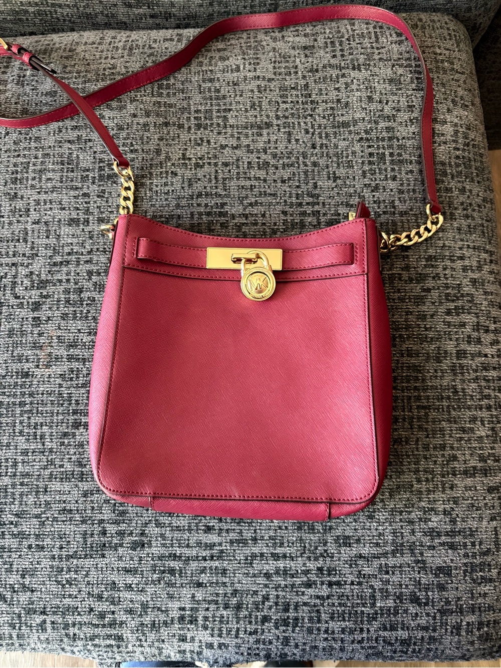 Michael Kors Red Leather Crossbody Bag with Gold Hardware